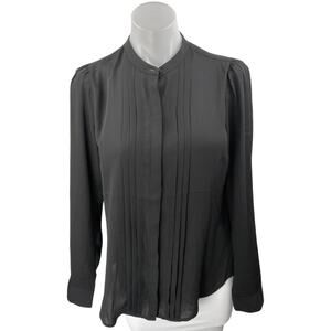 Express Women's Black Pleated Long Puff Sleeve Button Down Shirt Blouse Top Sz S